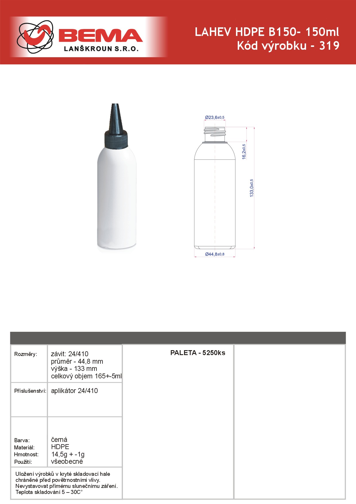 Lahev 319- 150ml HDPE